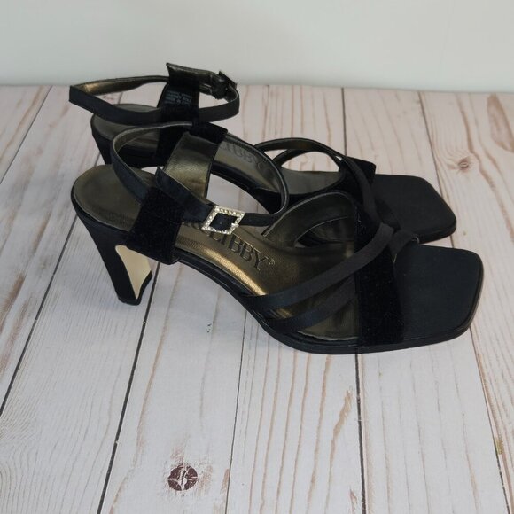 Sam & Libby Marla Strappy Heels | Black Satin | Size 6.5M - Picture 2 of 11